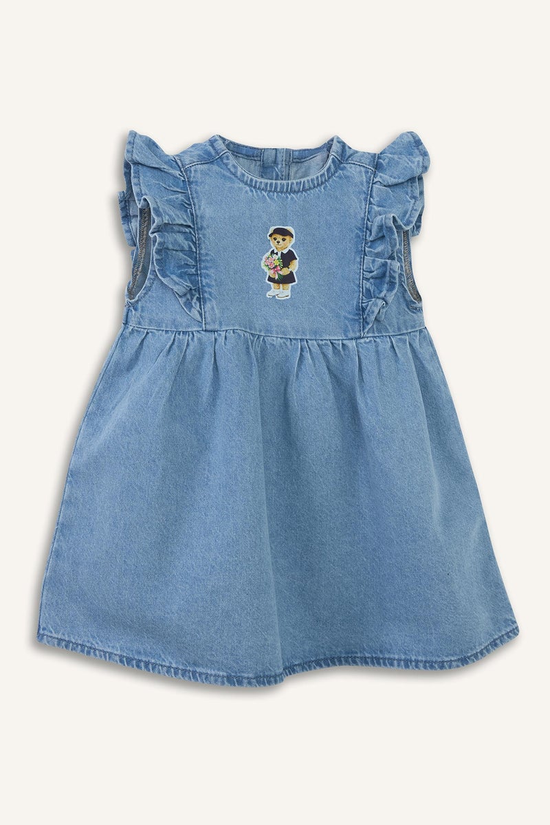 DeFacto Blue BabyGirl Relax Fit Printed Sleeveless Dress Casual - Image 4