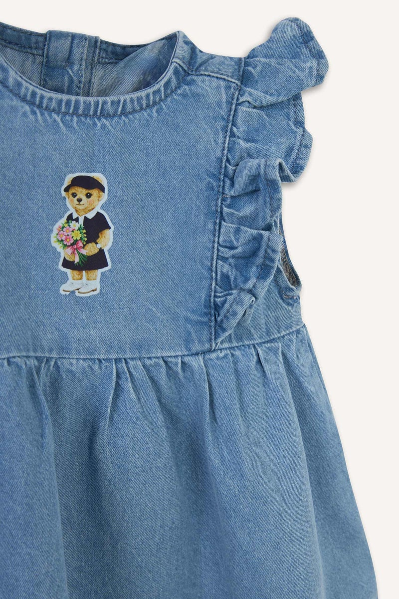 DeFacto Blue BabyGirl Relax Fit Printed Sleeveless Dress Casual - Image 5