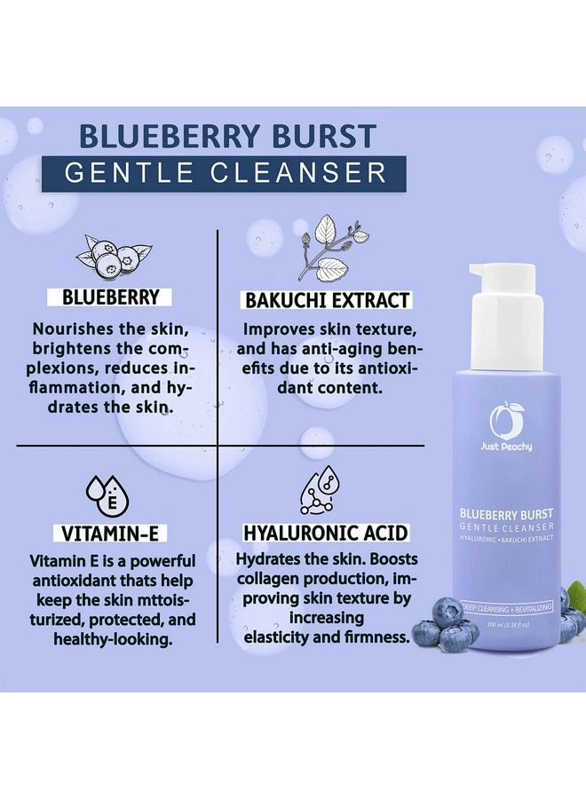 Just Peachy Blueberry Burst Gentle Cleanser With Hyaluronic Acid Blueberry Vit E And Bakuchi Extract I Hydrating ; Sulphate Free ; Non Drying ; Face Wash For Dry Normal & Ageing Skin 100 Ml - Image 5