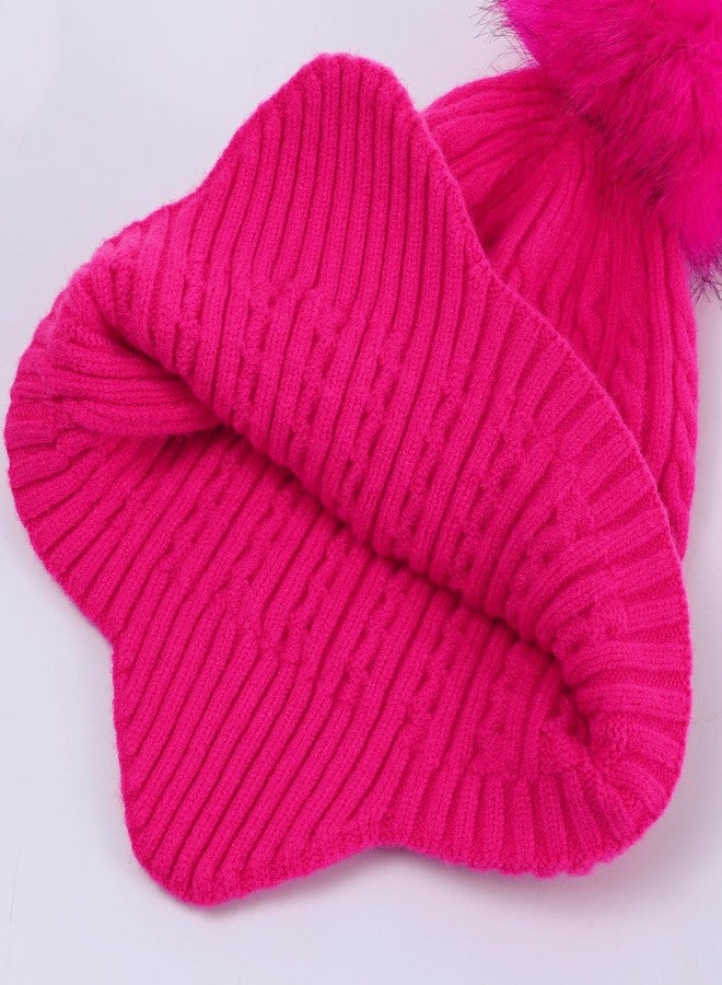 ACTLATI Toddler Knitted Beanie with Ear Flaps Girls Rainbow Pompom Hat Kids Winter Fall Outdoor Skull Caps Age 3-14 - Image 3