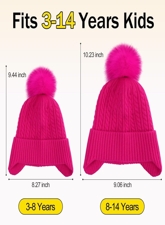 ACTLATI Toddler Knitted Beanie with Ear Flaps Girls Rainbow Pompom Hat Kids Winter Fall Outdoor Skull Caps Age 3-14 - Image 2
