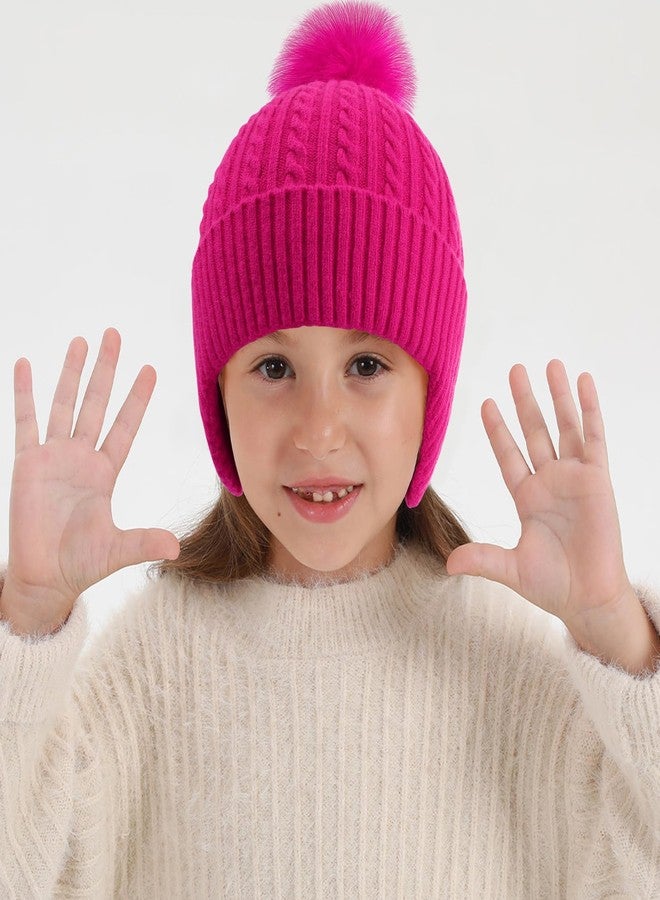 ACTLATI Toddler Knitted Beanie with Ear Flaps Girls Rainbow Pompom Hat Kids Winter Fall Outdoor Skull Caps Age 3-14 - Image 5