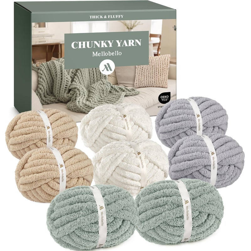 mellobello Jumbo Chenille Chunky Yarn for Crocheting - Super Bulky Fluffy Chunky Yarn for Hand Knitting - Extra Thick Soft Blanket Big Yarns 8 Jumbo Pack (27yds,8 oz Each Skein) - Image 1