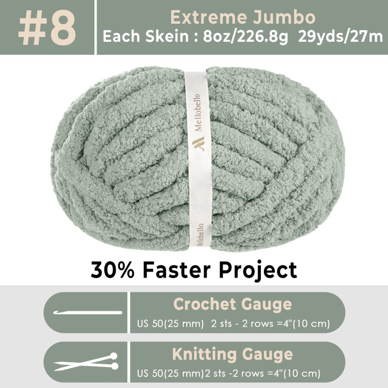 mellobello Jumbo Chenille Chunky Yarn for Crocheting - Super Bulky Fluffy Chunky Yarn for Hand Knitting - Extra Thick Soft Blanket Big Yarns 8 Jumbo Pack (27yds,8 oz Each Skein) - Image 3