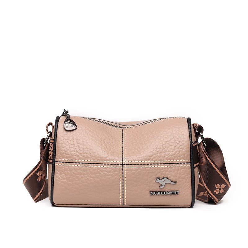 Cross-border bag womens first layer cowhide new fashion crossbody bag womens chest bag trendy saddle bag shoulder leather womens bag Khaki