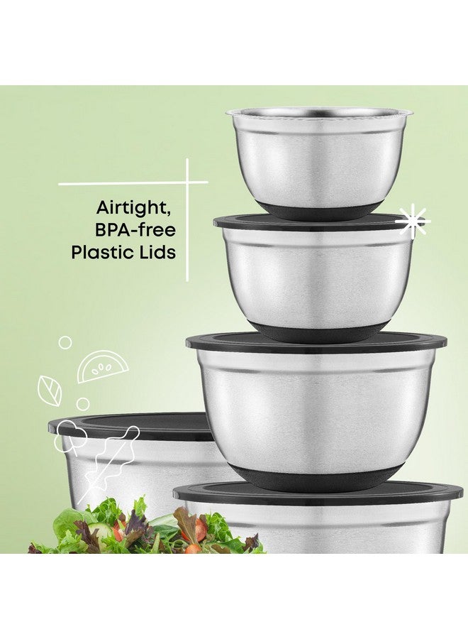 JoyJolt JoyJolt Stainless Steel Mixing Bowls with Airtight Lids, 7 Piece Nesting Bowls Set for Kitchen with Measurement Marks, Non-Slip Bottoms, Cooking, Baking, Prepping, Storage, 7/5/4/3/1.5/1/.75QT, Black  - Image 4