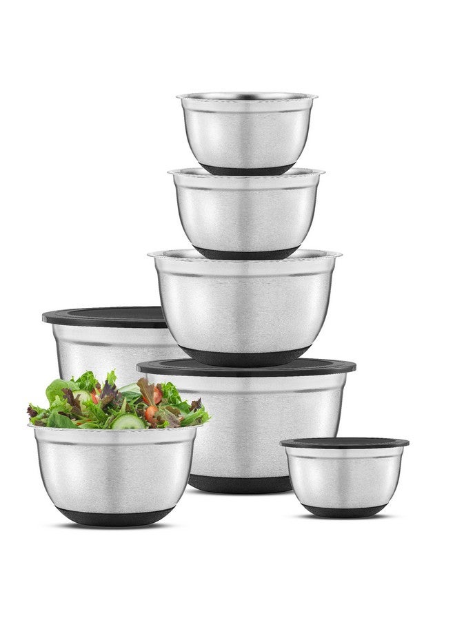 JoyJolt JoyJolt Stainless Steel Mixing Bowls with Airtight Lids, 7 Piece Nesting Bowls Set for Kitchen with Measurement Marks, Non-Slip Bottoms, Cooking, Baking, Prepping, Storage, 7/5/4/3/1.5/1/.75QT, Black  - Image 1