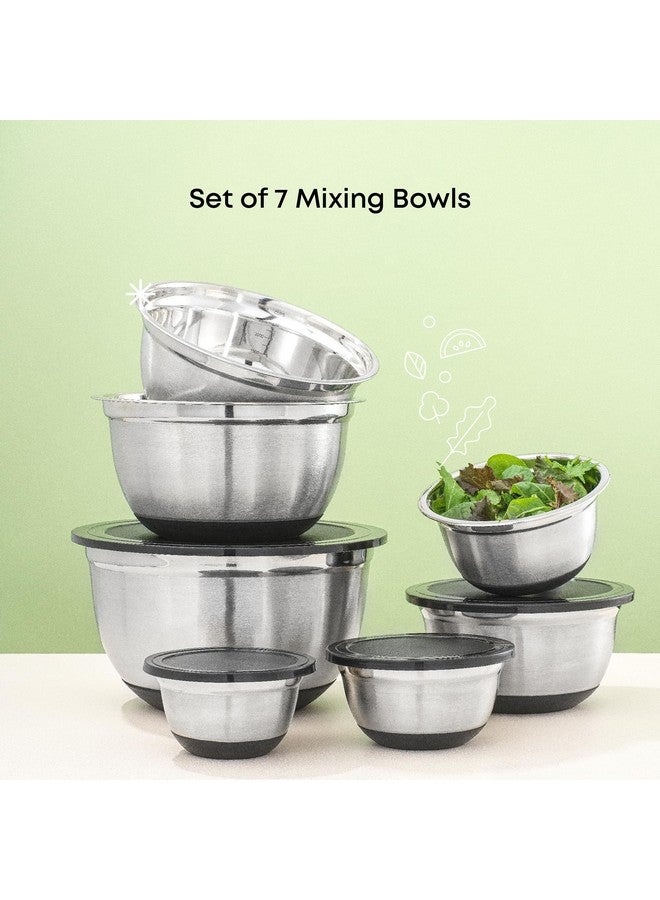 JoyJolt JoyJolt Stainless Steel Mixing Bowls with Airtight Lids, 7 Piece Nesting Bowls Set for Kitchen with Measurement Marks, Non-Slip Bottoms, Cooking, Baking, Prepping, Storage, 7/5/4/3/1.5/1/.75QT, Black  - Image 3