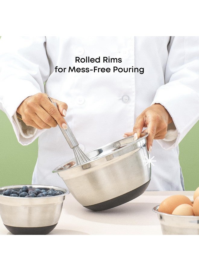 JoyJolt JoyJolt Stainless Steel Mixing Bowls with Airtight Lids, 7 Piece Nesting Bowls Set for Kitchen with Measurement Marks, Non-Slip Bottoms, Cooking, Baking, Prepping, Storage, 7/5/4/3/1.5/1/.75QT, Black  - Image 5