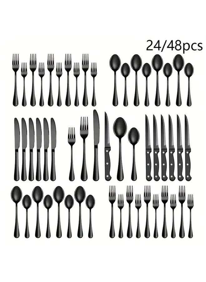 24pcs Stainless Steel Black Cutlery Set With Steak Knife For Dinner Party - Image 1