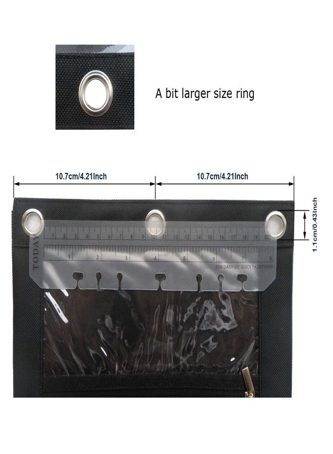 Enyuwlcm 3 Ring Binder Pencil Pouch with Durable Zipper Binder Pencil Case with Clear Window 2 Pocket Black Canvas 2 Pack - Image 3