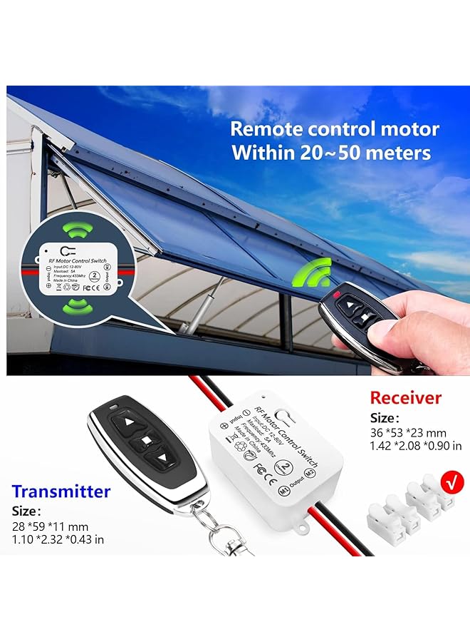 erorex Wireless Dc Motor Remote Control Switch Dc 12V 80V 5A Relay Receiver Controller With 2 Transmitters Radio Control Motor Move Forward And Reverse - Image 3