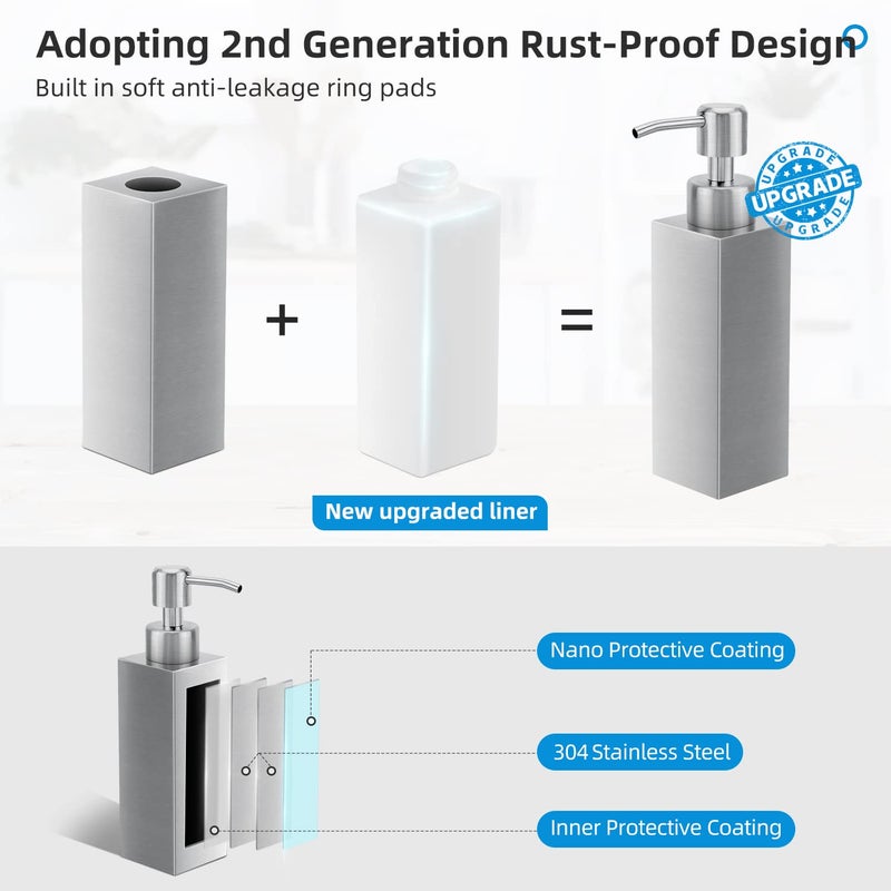 GLUBEE Soap Dispenser with Rust Proof Stainless Steel Pump Refillable for Bathroom and Kitchen Soap Dispenser for Essential Oils, Liquid, Lotions (8.5OZ / 250ML) - Image 2