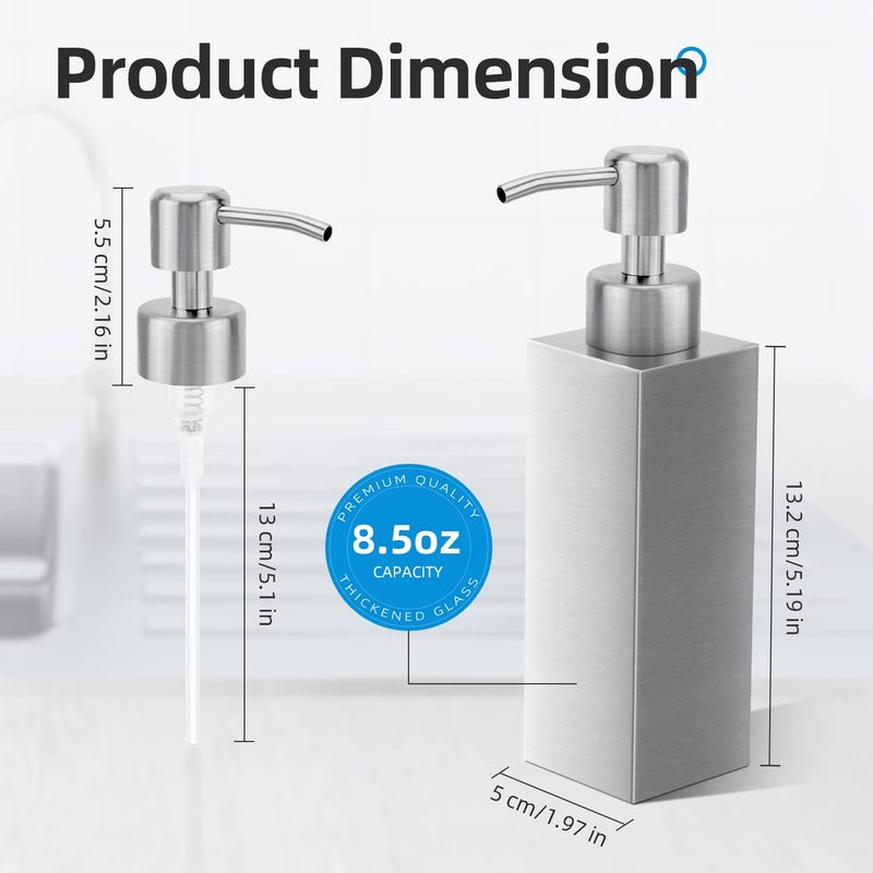 GLUBEE Soap Dispenser with Rust Proof Stainless Steel Pump Refillable for Bathroom and Kitchen Soap Dispenser for Essential Oils, Liquid, Lotions (8.5OZ / 250ML) - Image 4