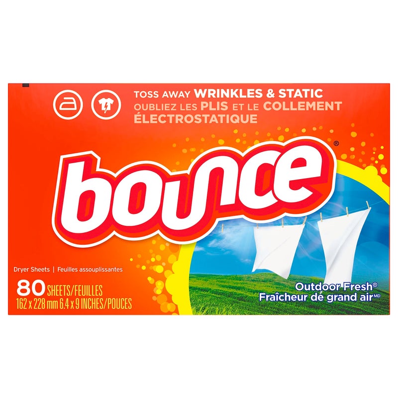 Bounce Dryer Sheets, 80 Sheets, Outdoor Fresh Scent Fabric Softener Sheets, Reduces Static, Softens and Fights Wrinkles - Image 1