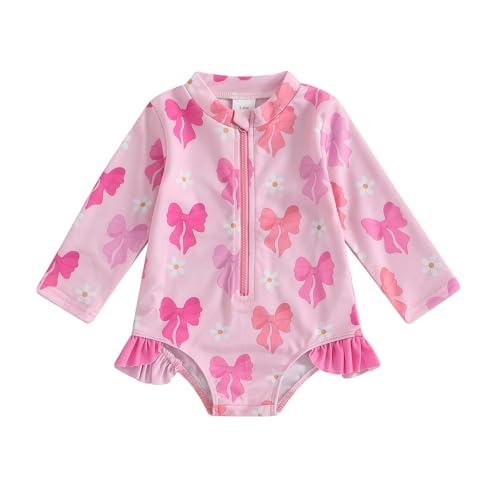 Socutebabe Baby Girl Swimsuit Baby Girls Long Sleeve One Piece Swimsuit Romper with Hat Bathing Suit Toddler Bathing Suit (gg-Purple, 6-12 Months) - Image 1