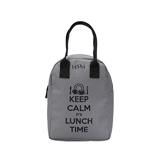 HOOM Insulated Lunch Bag for Office Men, Women and Kids, Leak Proof Water Resistant Polyester Made Lunch Tiffin Bag with Quotes (Grey Keep Calm It's Lunch Time N3) - Image 1