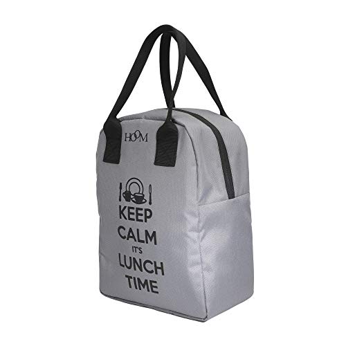 HOOM Insulated Lunch Bag for Office Men, Women and Kids, Leak Proof Water Resistant Polyester Made Lunch Tiffin Bag with Quotes (Grey Keep Calm It's Lunch Time N3) - Image 2