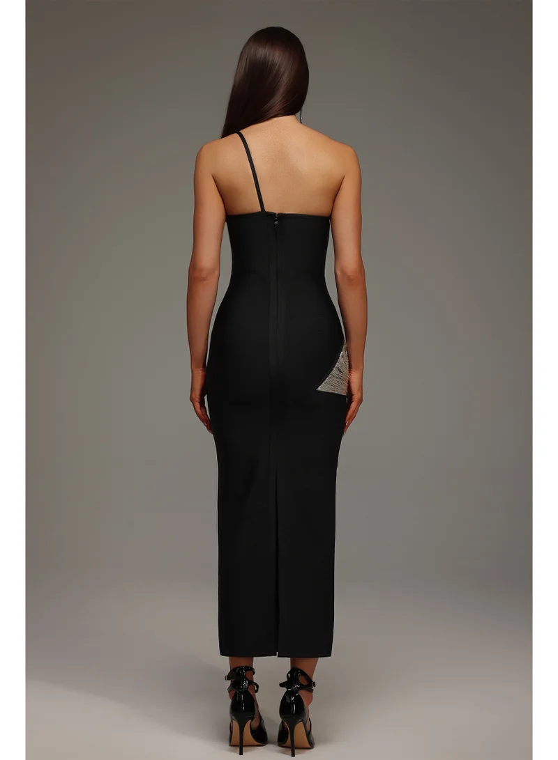 Bella Barnett  Roanna One Shoulder Sleeveless Tassels Bandage Maxi Dress for Women | Best Price UAE