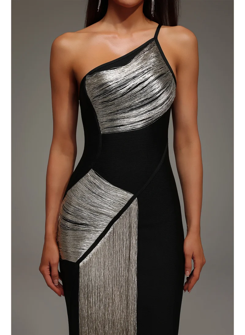 Bella Barnett  Roanna One Shoulder Sleeveless Tassels Bandage Maxi Dress for Women | Best Price UAE