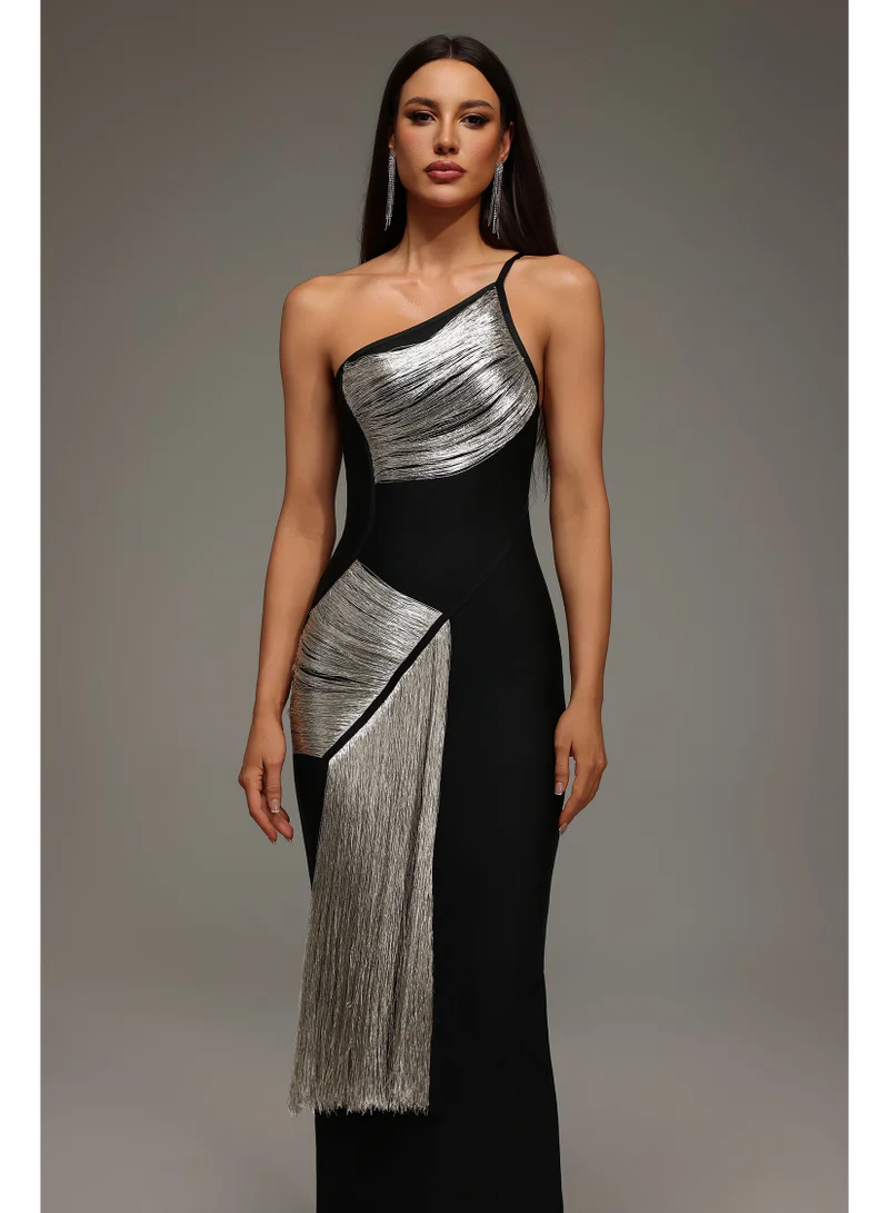 Bella Barnett  Roanna One Shoulder Sleeveless Tassels Bandage Maxi Dress for Women | Best Price UAE