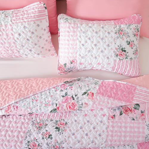 YIKUSH Floral Quilt Set Twin Size – Ultra Soft Lightweight Bedspread, 2 Piece Pink Bedding Set (66"x90") with Pillowcases (20"*26"), All Season Coverlet for Bedroom & Guest Room - Image 3