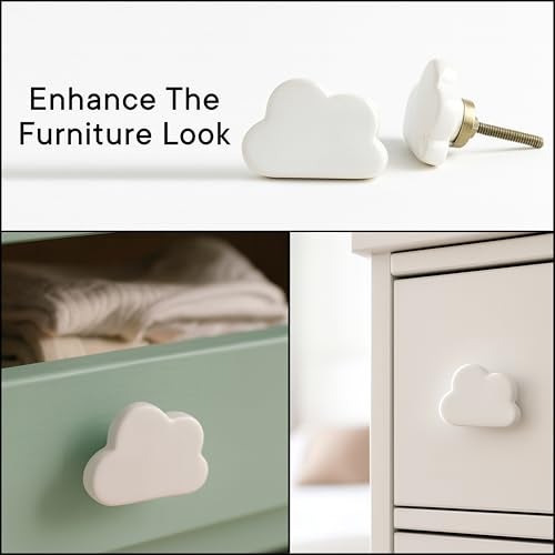 Indian-Shelf IndianShelf 8 Pieces White Cloud Ceramic Drawer Knobs for Kitchen Cabinet Hardware Door Pulls Decorative Dresser Luxurious Handmade - Image 5