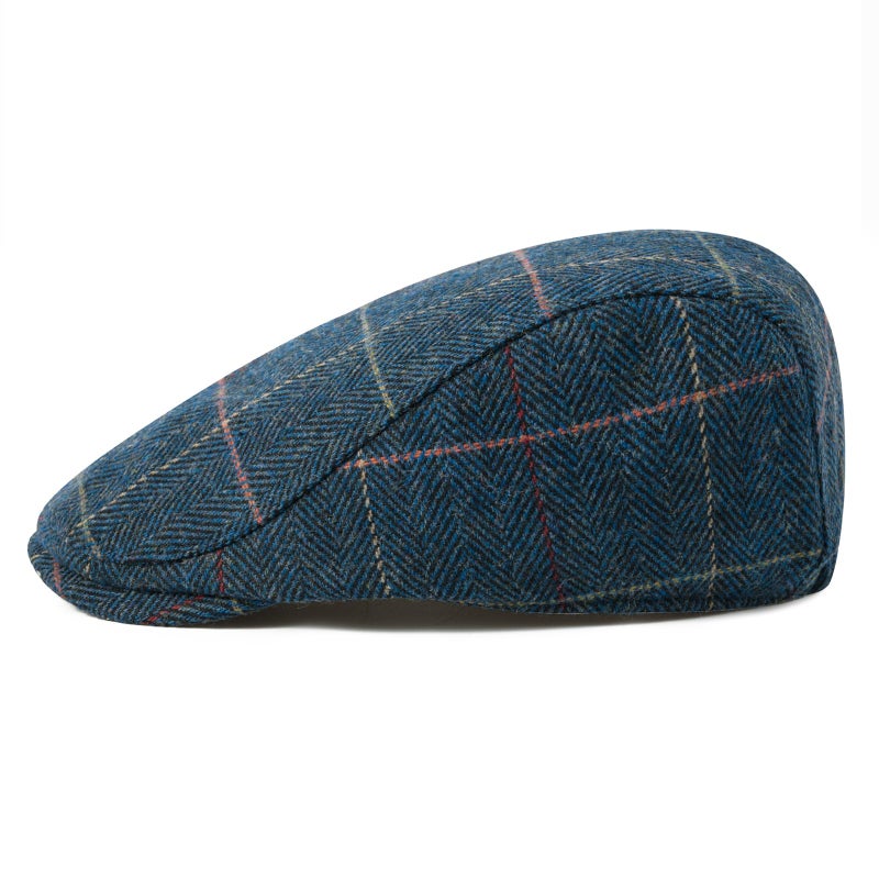 FEINION Men Wool Blend Flat Cap Tweed Newsboy Ivy Hat (Plaid Blue) - Image 2