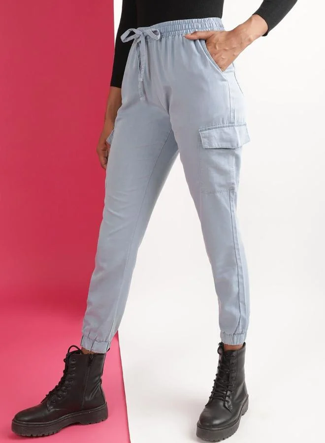 Freehand Freehand Women Blue Regular Fit Solid Denim Joggers