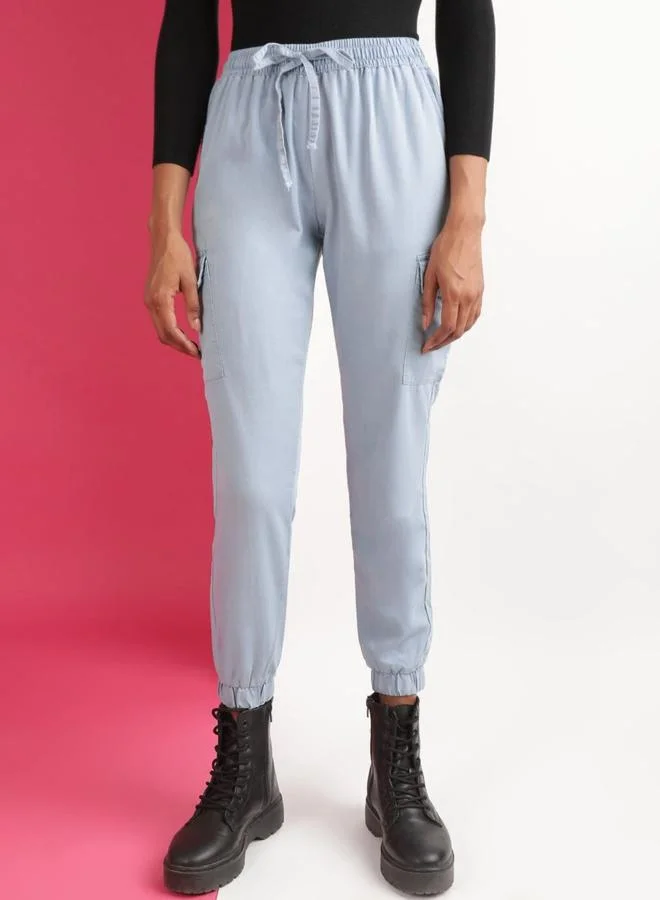 مرفوعة Freehand Women Blue Regular Fit Solid Denim Joggers