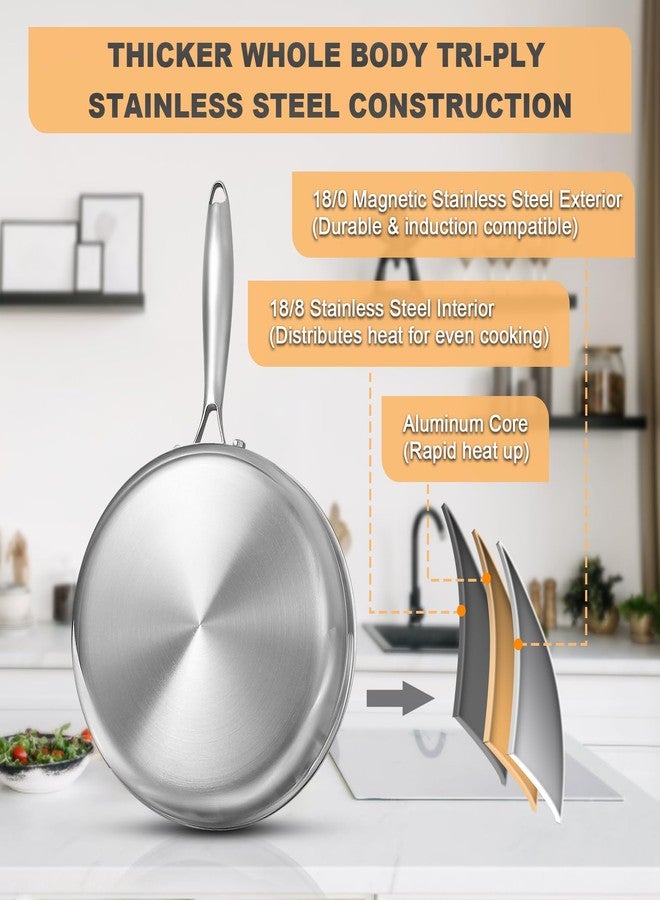 EWFEN 4 Quart Saute Pan with Lid, 9.5 Inch Stainless Steel Skillet - Image 2