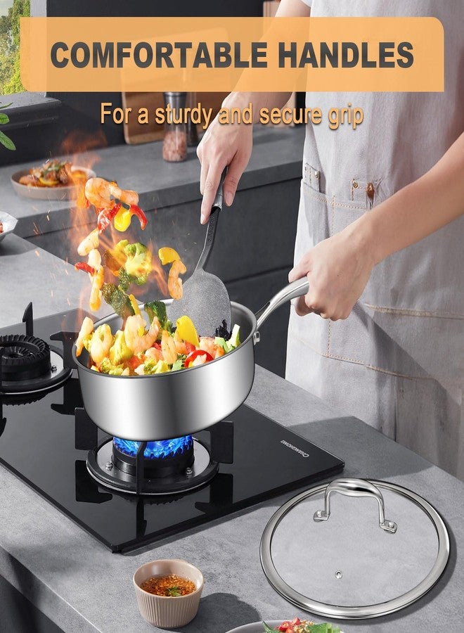 EWFEN 4 Quart Saute Pan with Lid, 9.5 Inch Stainless Steel Skillet - Image 3
