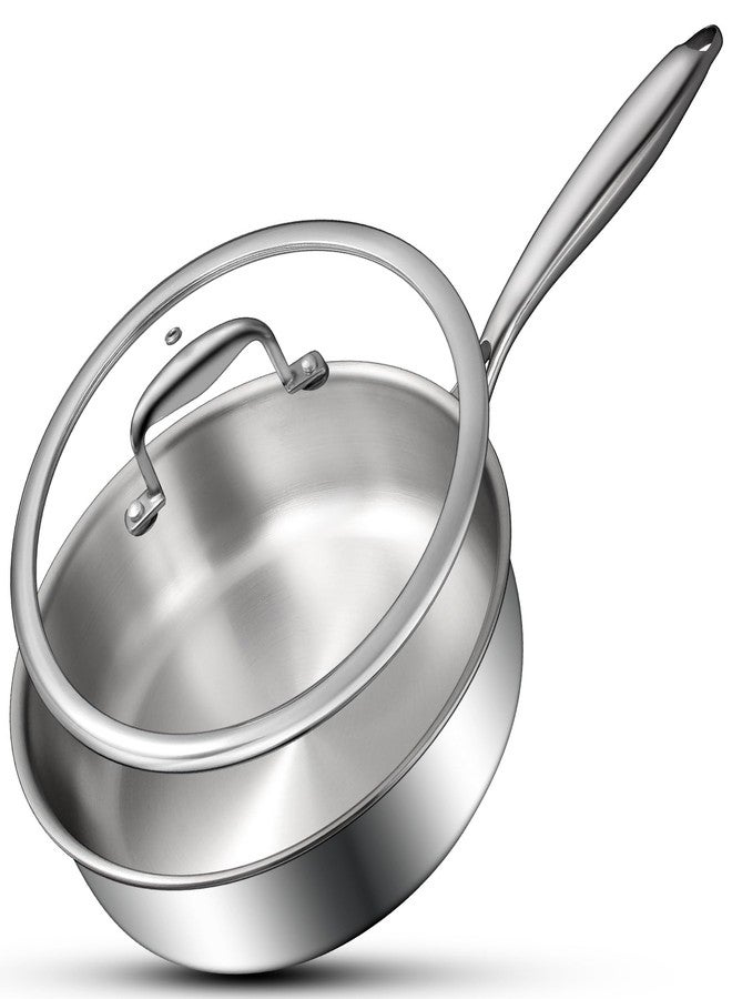 EWFEN 4 Quart Saute Pan with Lid, 9.5 Inch Stainless Steel Skillet - Image 1