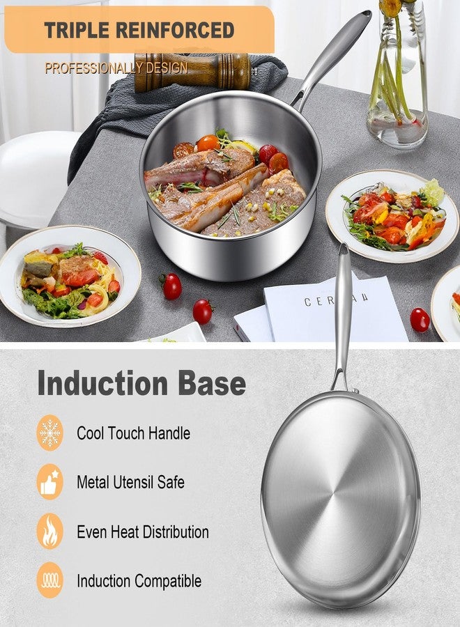 EWFEN 4 Quart Saute Pan with Lid, 9.5 Inch Stainless Steel Skillet - Image 4