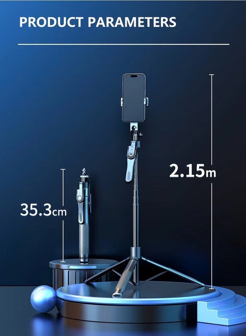 XiuWoo 215cm 3-in-1 Selfie Stick with Four Lights and Dual Mobile Phone Clamp Portable Tripod with Remote Mobile Phone Holder for TikTok, Live Streaming, Vlog Multifunctional Outdoor Travel Stand  - Image 2