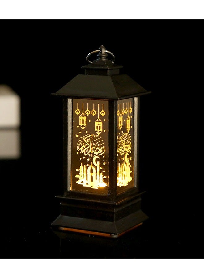 فانوس زينة رمضان بمصابيح LED لعيد مبارك، فانوس عتيق معلق، قطعة مركزية لديكور الطاولة الاحتفالية للمنزل (أسود) - Image 1
