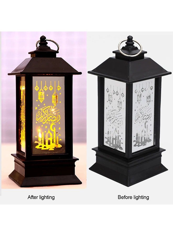 فانوس زينة رمضان بمصابيح LED لعيد مبارك، فانوس عتيق معلق، قطعة مركزية لديكور الطاولة الاحتفالية للمنزل (أسود) - Image 3