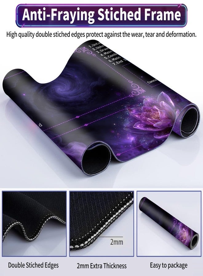 SDFCVBTYU MTG Playmat with Zones, TCG Playmat Card Game Mat for Magic The Gathering, 24x14 inch Stitched Edge Non-Slip Base with Storage Bags, Nebula Purple Lotus - Image 3