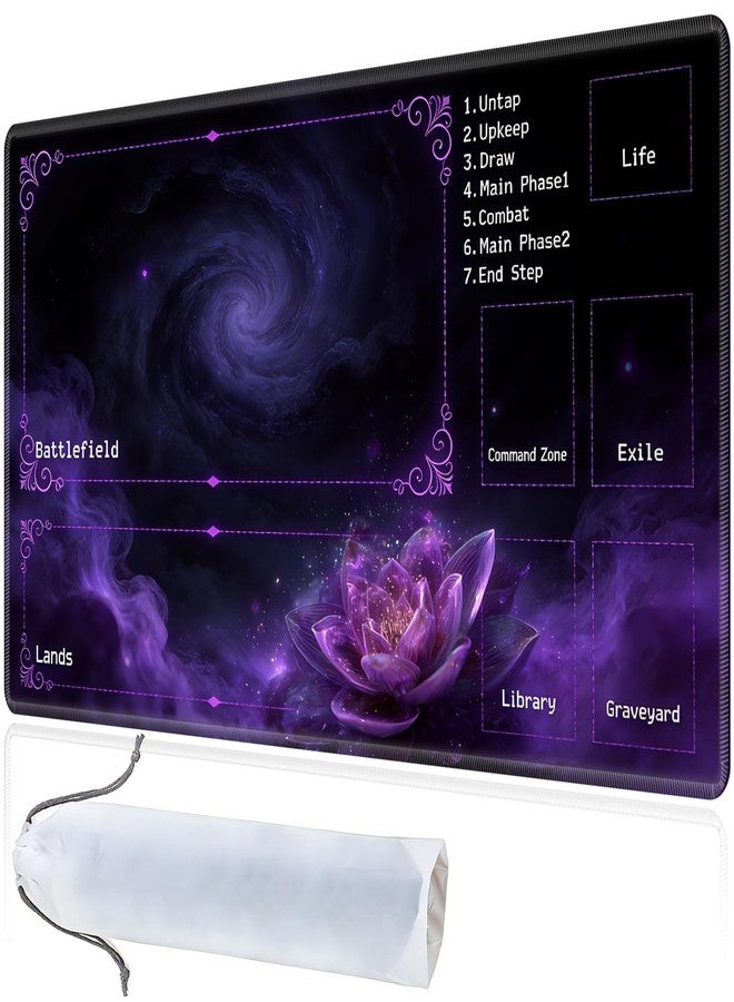 SDFCVBTYU MTG Playmat with Zones, TCG Playmat Card Game Mat for Magic The Gathering, 24x14 inch Stitched Edge Non-Slip Base with Storage Bags, Nebula Purple Lotus - Image 1