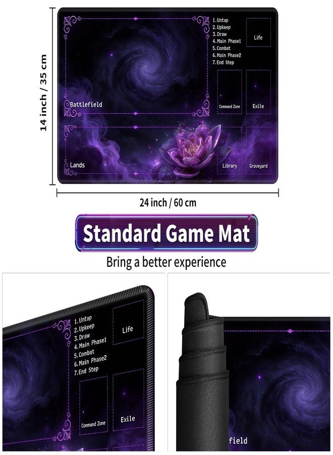 SDFCVBTYU MTG Playmat with Zones, TCG Playmat Card Game Mat for Magic The Gathering, 24x14 inch Stitched Edge Non-Slip Base with Storage Bags, Nebula Purple Lotus - Image 2
