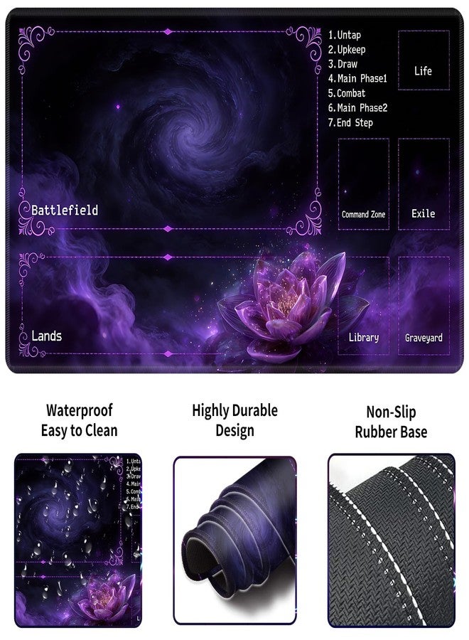 SDFCVBTYU MTG Playmat with Zones, TCG Playmat Card Game Mat for Magic The Gathering, 24x14 inch Stitched Edge Non-Slip Base with Storage Bags, Nebula Purple Lotus - Image 4