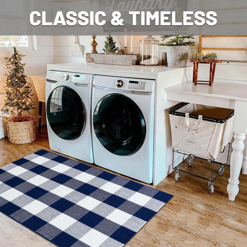 IOHOUZE Buffalo Plaid Checkered Rug 27.5" X 43" Front Door Mats, Washable Area Rugs for Front Porch Decor, Spring Summer Welcome Mats Outdoor, Navy White Rug for Farmhouse/Entryway/Home Entrance - Image 4