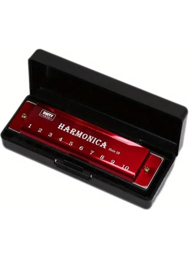 Megarya MegArya 10 Holes Harmonica Musical Instrument Beginner Gift Copper Core Resin Harmonica (Red)  - Image 1