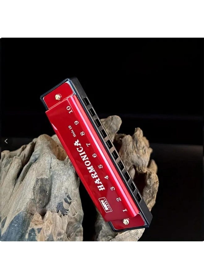 Megarya MegArya 10 Holes Harmonica Musical Instrument Beginner Gift Copper Core Resin Harmonica (Red)  - Image 3
