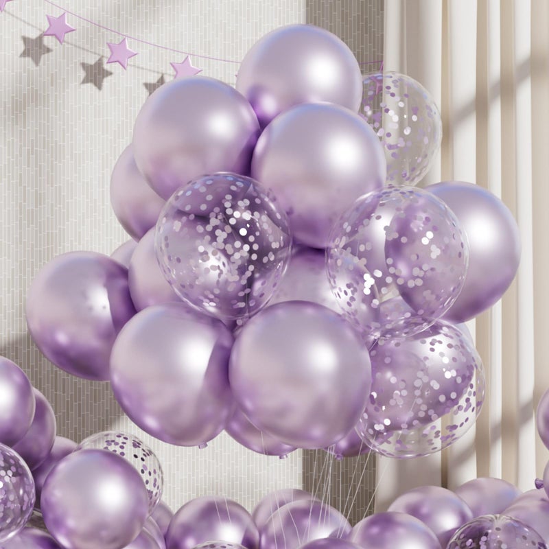 RainbowQ Party RainbowQ Metallic Light Purple Balloons 55Pcs 12 inch Chrome Lavender Confetti Balloon Lilac Latex Balloons for Birthday Anniversary Wedding Decoration - Image 2