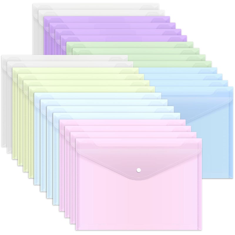 EOOUT 28pcs Plastic Envelopes, Plastic Folders for Documents, Poly Folders with Snap Closure, A4 Size, Letter Size, for School and Office Supplies - Image 1