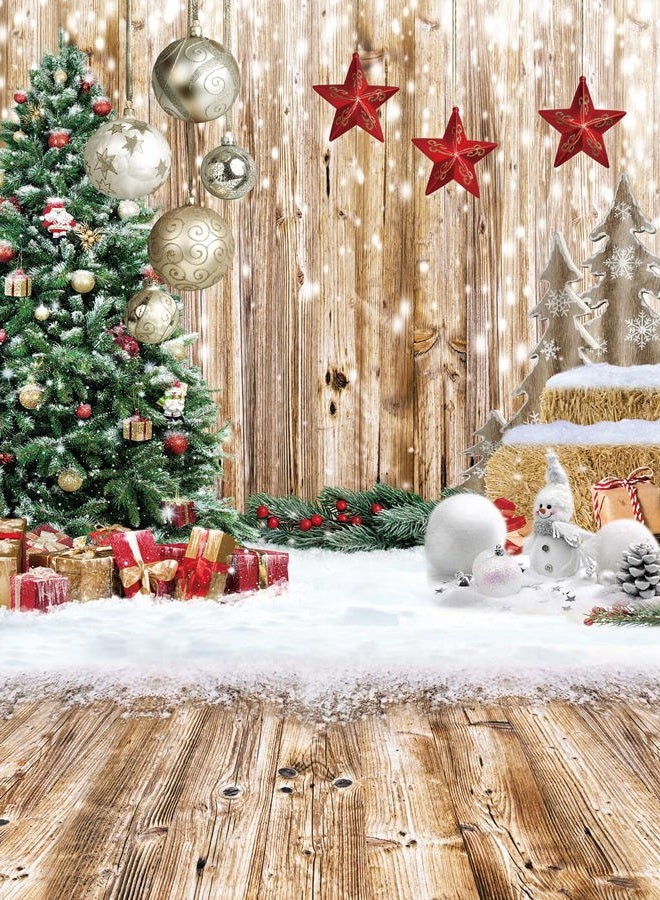 CYLYH 5X7FT Christmas Backdrop Rustic Wood Snow Backdrop Christmas Tree Gifts Background for Christmas Party Decoration Christmas Family Gathering Backdrop D590 - Image 1