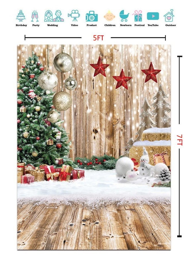 CYLYH 5X7FT Christmas Backdrop Rustic Wood Snow Backdrop Christmas Tree Gifts Background for Christmas Party Decoration Christmas Family Gathering Backdrop D590 - Image 3