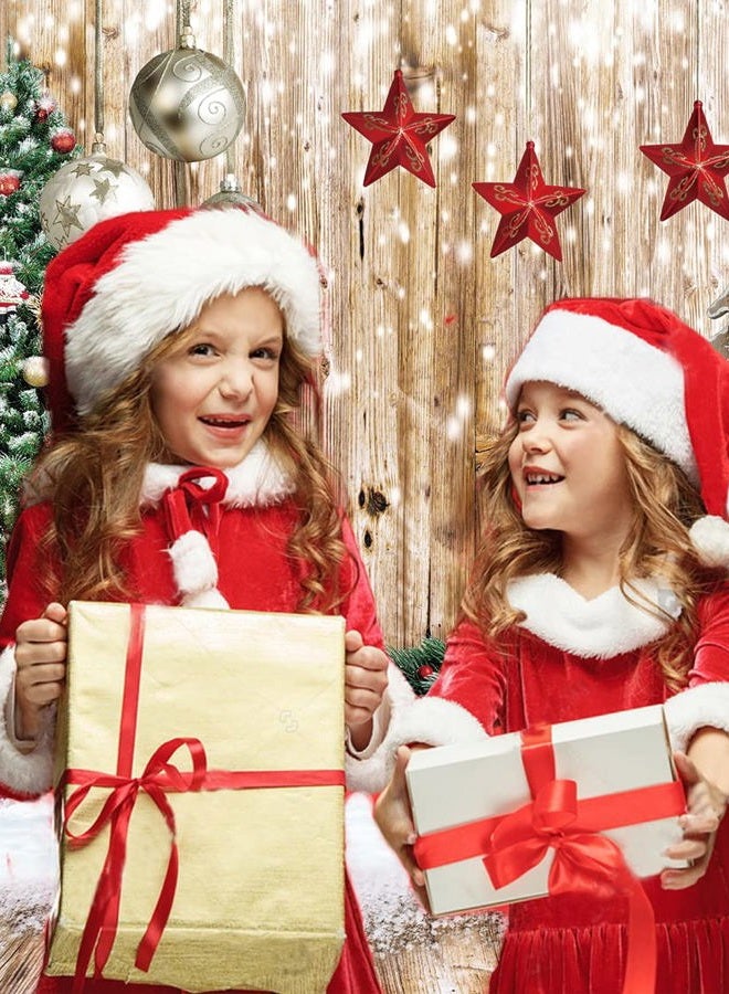 CYLYH 5X7FT Christmas Backdrop Rustic Wood Snow Backdrop Christmas Tree Gifts Background for Christmas Party Decoration Christmas Family Gathering Backdrop D590 - Image 2