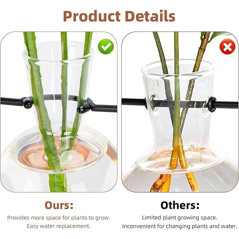 E-ROOM TREND Plant Propagation Station, Plant Terrarium with Wood Stand for Hydroponics Plants, Home Office Garden Decor Planter, Plant Lover Gifts - 4 Bulb Glass Vases - Image 3